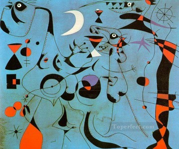 three women at the table by the lamp Painting - Figure at Night Guided by the Phosphorescent Tracks of Snails Joan Miro